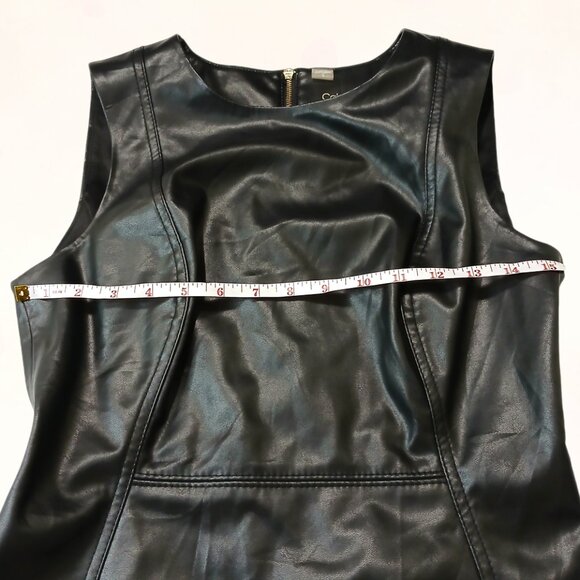 Calvin Klein Black Faux Leather Sleeveless Wiggle Pencil Sheath Petite Dress S.8 - Picture 13 of 15